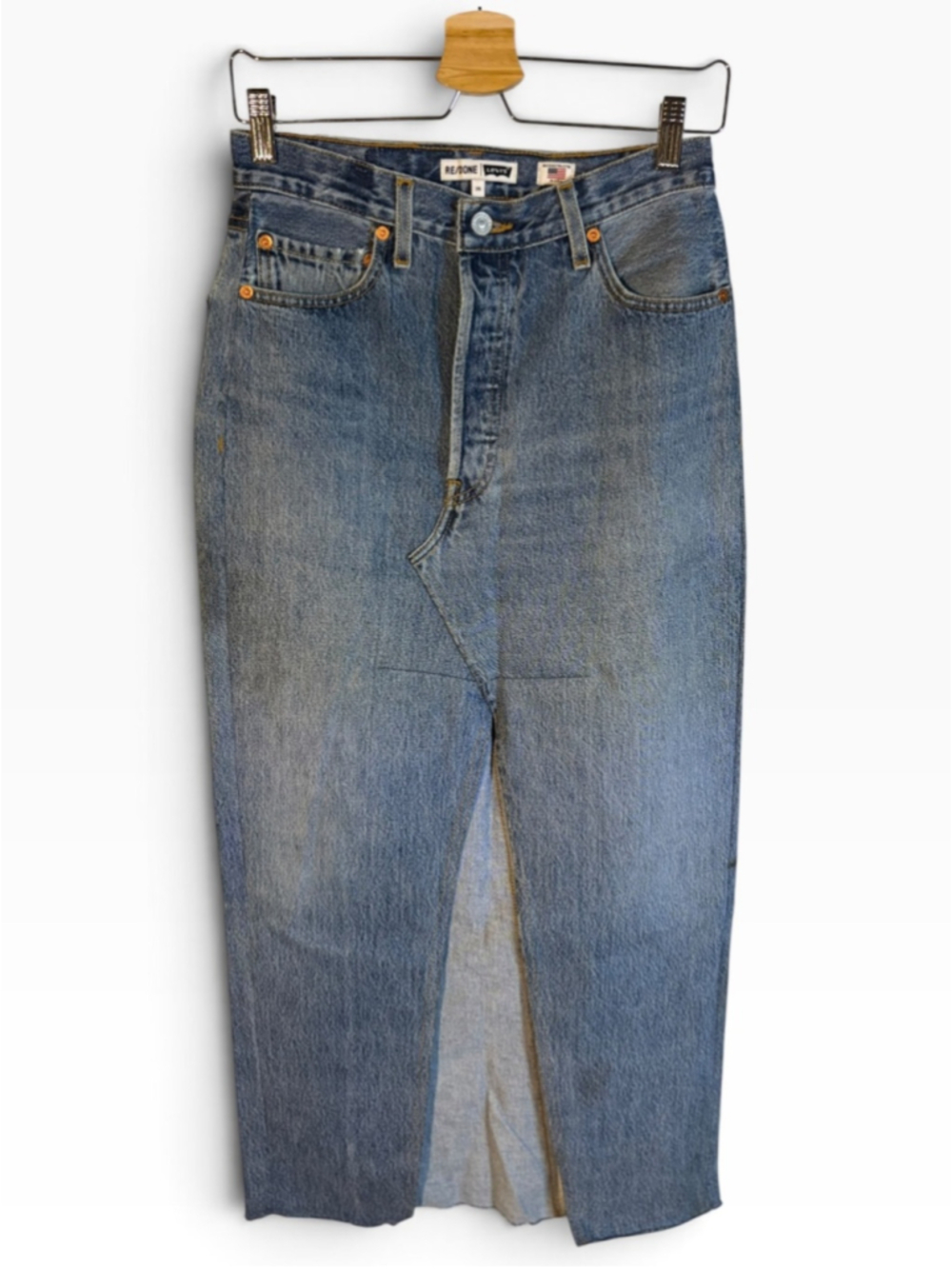 RE/DONE NWT Deconstructed Denim Maxi Skirt in Sz 26 - Picture 2 of 9
